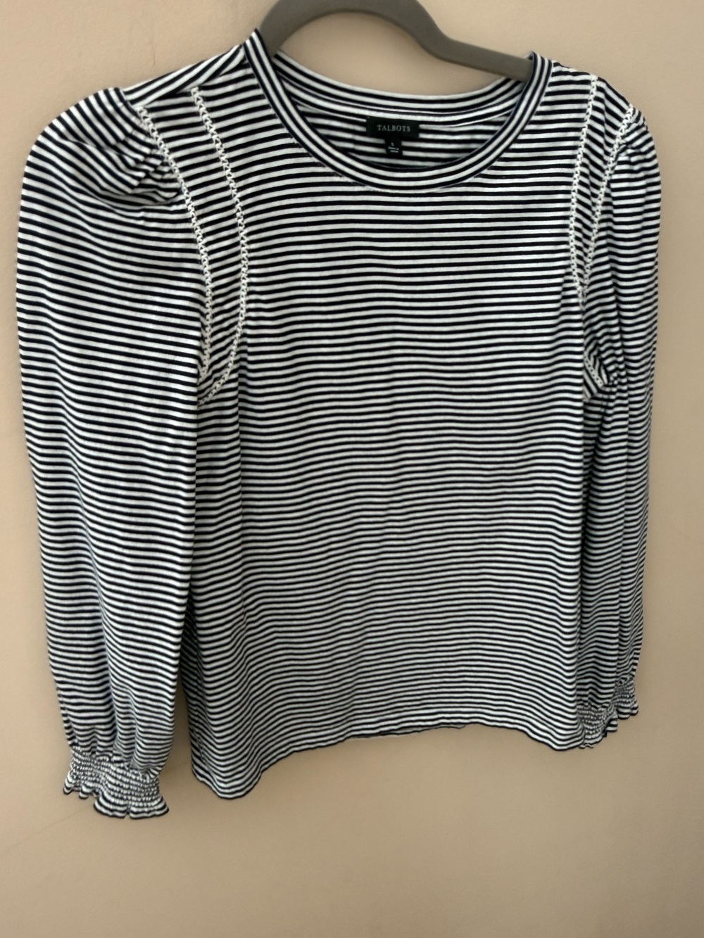 Talbots Navy Multi Color Striped Puff sleeve Cotton Long Sleeve Tee small